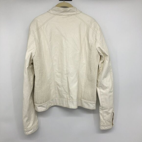 G By Guess Ivory Pleather Faux Leather Vegan Moto Jacket size L - Picture 2 of 16